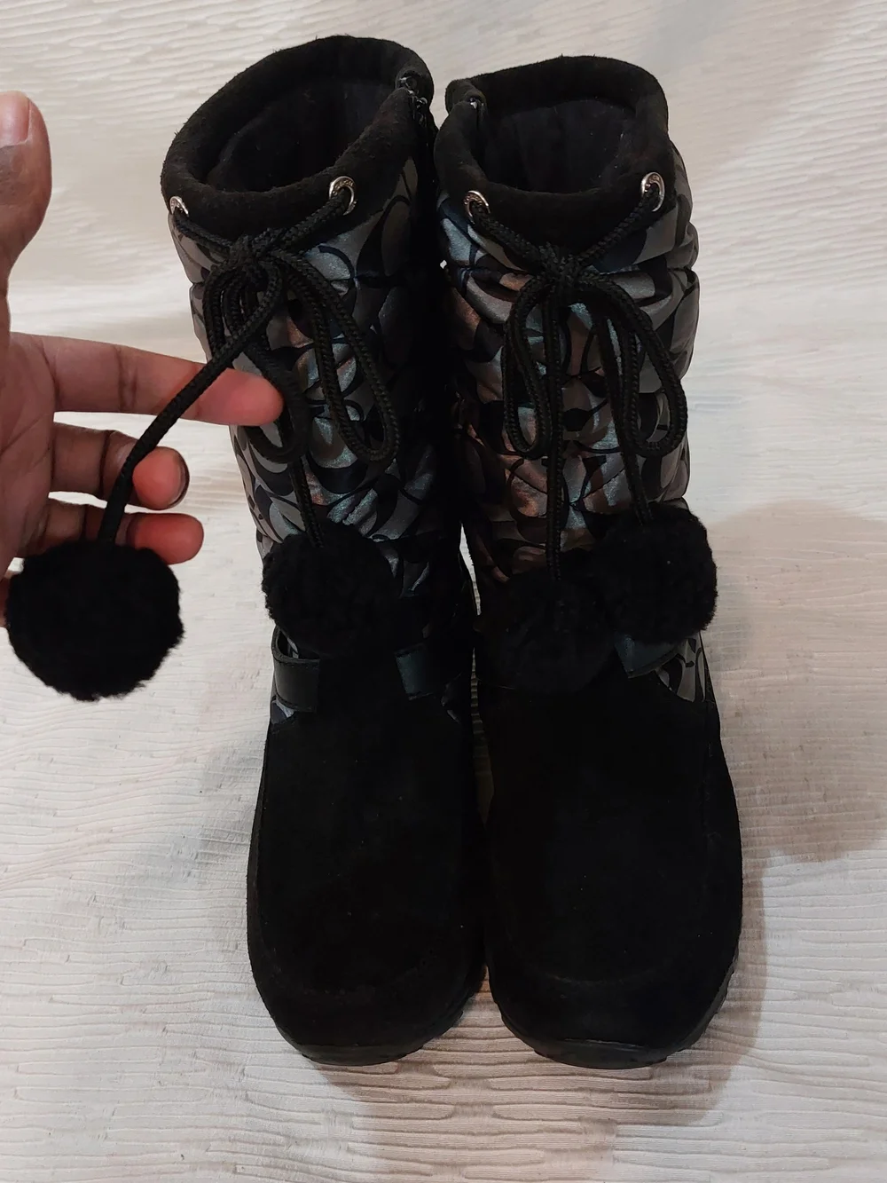 Coach Black Signature Pom-Pom Winter Boots Size 8.5